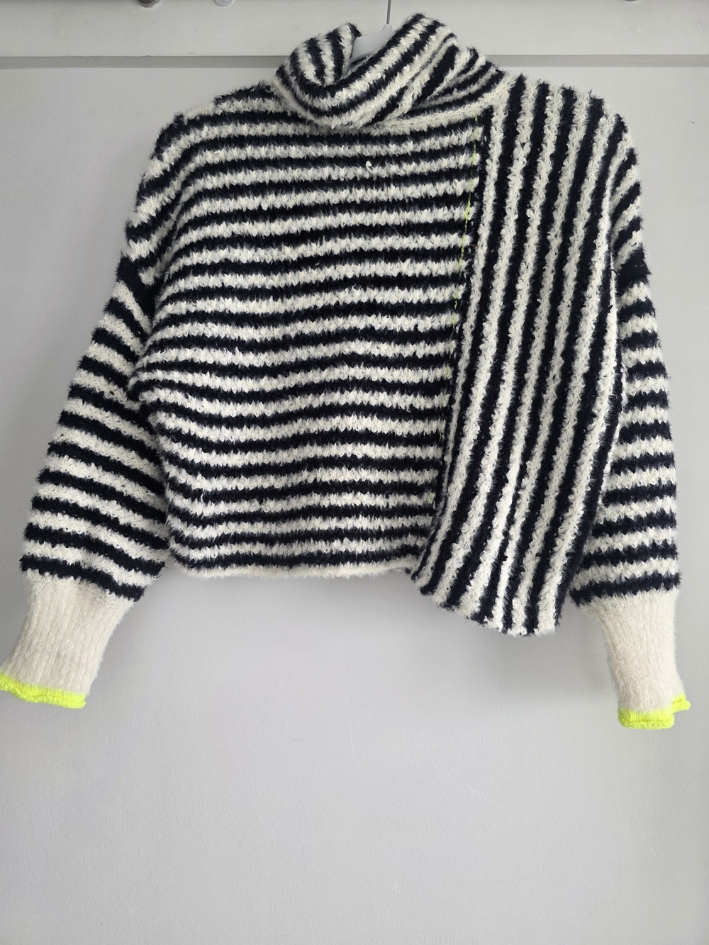 Striped Black & White Turtleneck Women’s Sweater